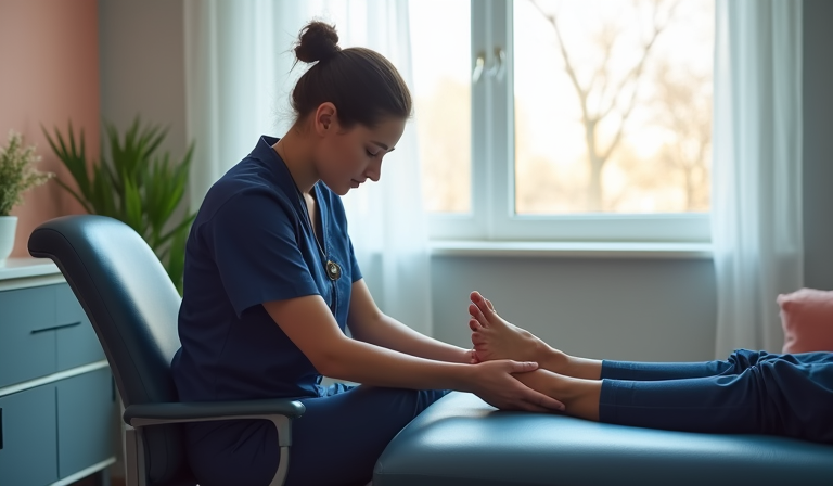 Professional podiatrist treating a patient